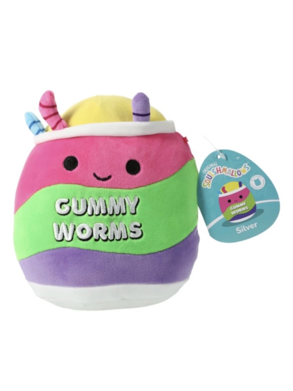 Squishmallows Gummy Worms Plush - Pink Green Purple with Blue & Yellow Accents💜